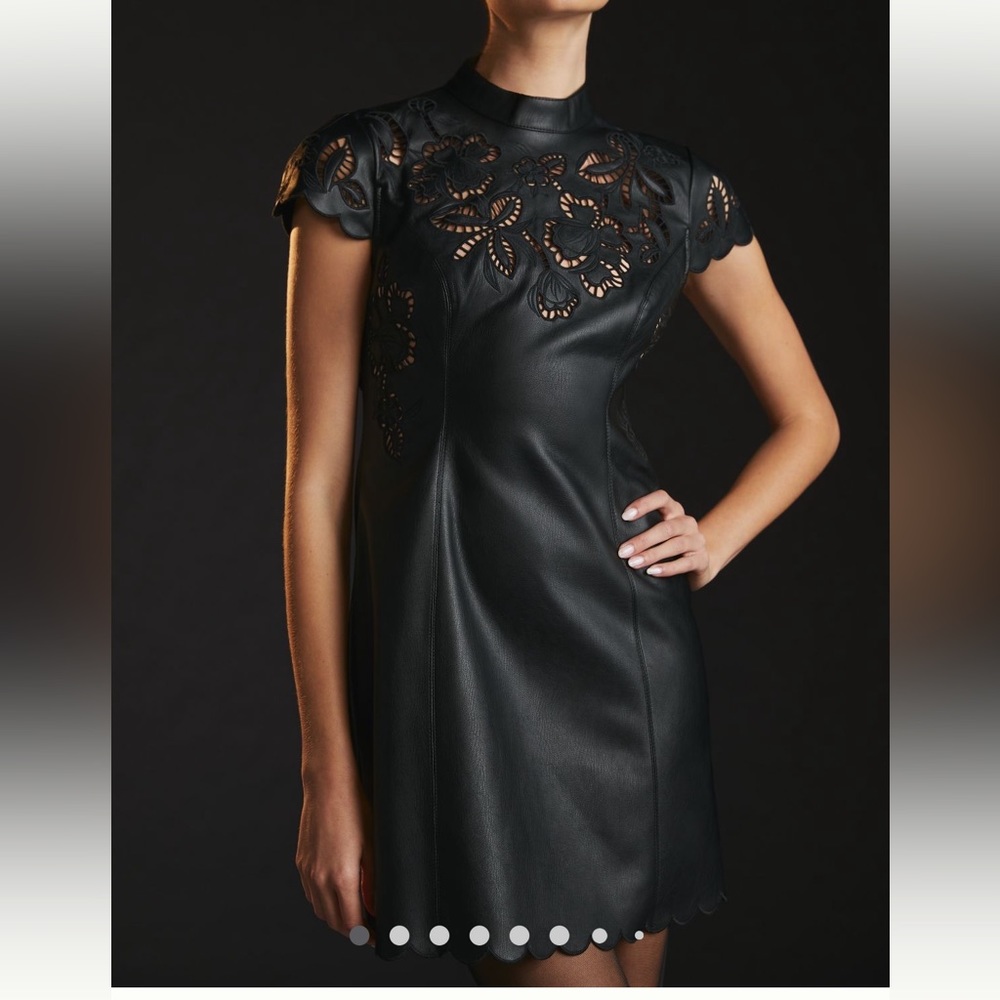 Anthropologie black Faux leather lace dress NWT sz14P